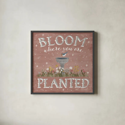 Blooming Garden VII by Laura Marshall. Shown in a sleek black glass frame for a contemporary gallery look. Available as an archival giclee rolled canvas, fine art paper, or poster print. SKU 32075a.