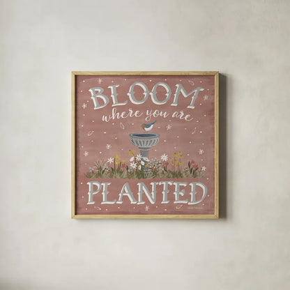 Blooming Garden VII by Laura Marshall. Shown in a natural wood glass frame for a timeless modern aesthetic. Available as an archival giclee rolled canvas, fine art paper, or poster print. SKU 32075a.