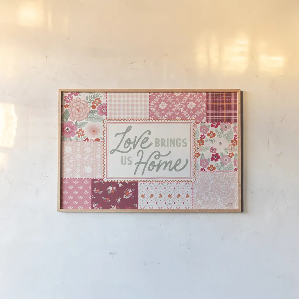 Blooming Hearts I by Laura Marshall. shown as a paper print in a natural frame. Available as a archival giclee rolled canvas, fine art paper, or poster print. SKU 93008i.