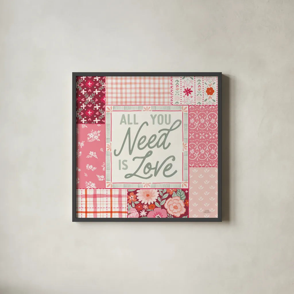 Blooming Hearts II by Laura Marshall. Shown in a sleek black glass frame for a contemporary gallery look. Available as an archival giclee rolled canvas, fine art paper, or poster print. SKU 93009a.