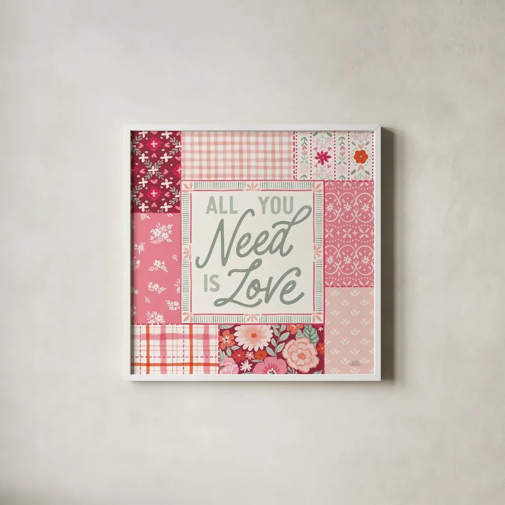 Blooming Hearts II by Laura Marshall. Shown in a crisp white glass frame for a clean and minimalist style. Available as an archival giclee rolled canvas, fine art paper, or poster print. SKU 93009a.