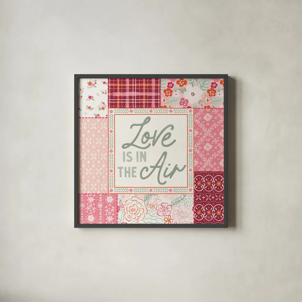 Blooming Hearts III by Laura Marshall. Shown in a sleek black glass frame for a contemporary gallery look. Available as an archival giclee rolled canvas, fine art paper, or poster print. SKU 93010a.