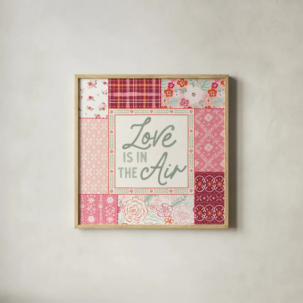 Blooming Hearts III by Laura Marshall. Shown in a natural wood glass frame for a timeless modern aesthetic. Available as an archival giclee rolled canvas, fine art paper, or poster print. SKU 93010a.