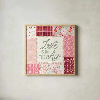 Blooming Hearts III by Laura Marshall. Shown in a natural wood glass frame for a timeless modern aesthetic. Available as an archival giclee rolled canvas, fine art paper, or poster print. SKU 93010a.