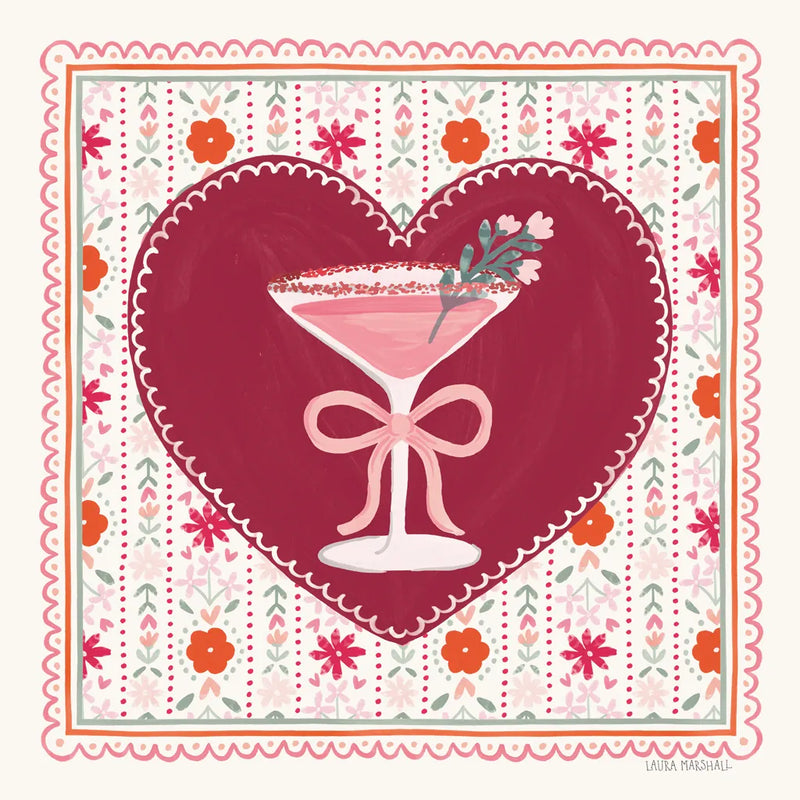 Blooming Hearts IV Cocktail by Laura Marshall. SKU 100342a. Archival Giclee Fine art print for wall decor.