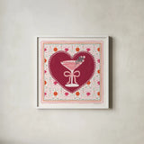 Blooming Hearts IV Cocktail by Laura Marshall. Shown in a crisp white glass frame for a clean and minimalist style. Available as an archival giclee rolled canvas, fine art paper, or poster print. SKU 100342a.