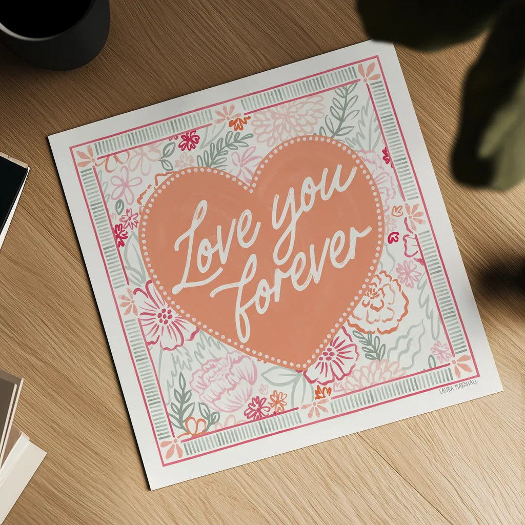 Blooming Hearts V by Laura Marshall. Shown as a detailed flat fine art print, highlighting archival giclee quality. Available as an archival giclee rolled canvas, fine art paper, or poster print. SKU 93012a.