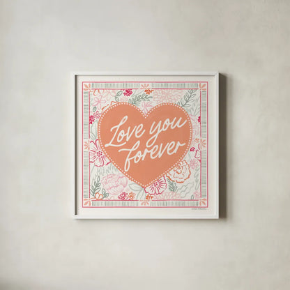 Blooming Hearts V by Laura Marshall. Shown in a crisp white glass frame for a clean and minimalist style. Available as an archival giclee rolled canvas, fine art paper, or poster print. SKU 93012a.