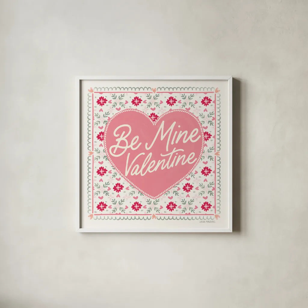 Blooming Hearts VI by Laura Marshall. Shown in a crisp white glass frame for a clean and minimalist style. Available as an archival giclee rolled canvas, fine art paper, or poster print. SKU 93013a.