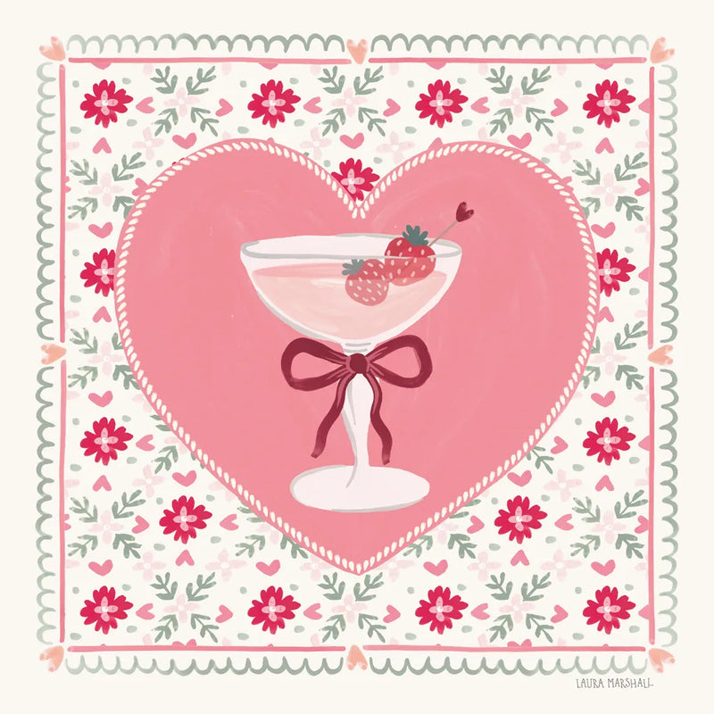 Blooming Hearts VI Cocktail by Laura Marshall. SKU 100343a. Archival Giclee Fine art print for wall decor.