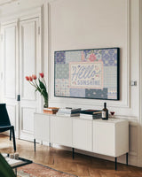 Blooming Spring I by Laura Marshall. shown as a framed stretched canvas in a living room above a console. Available as a archival giclee rolled canvas, fine art paper, or poster print. SKU 97456i.