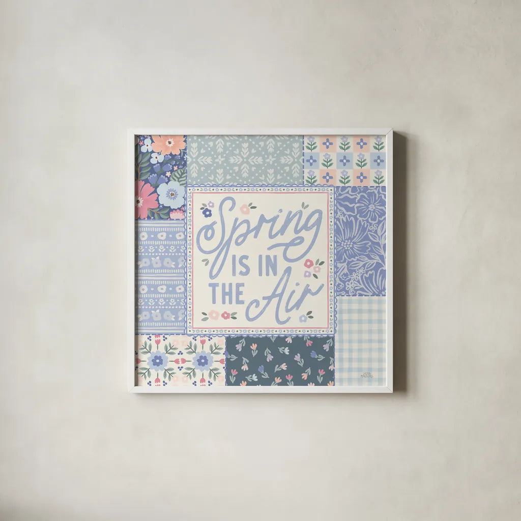 Blooming Spring II by Laura Marshall. Shown in a crisp white glass frame for a clean and minimalist style. Available as an archival giclee rolled canvas, fine art paper, or poster print. SKU 97457a.