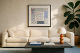Blooming Spring II by Laura Marshall. Displayed in a glass frame with matte in a clean modern living room. Available as an archival giclee rolled canvas, fine art paper, or poster print. SKU 97457a.