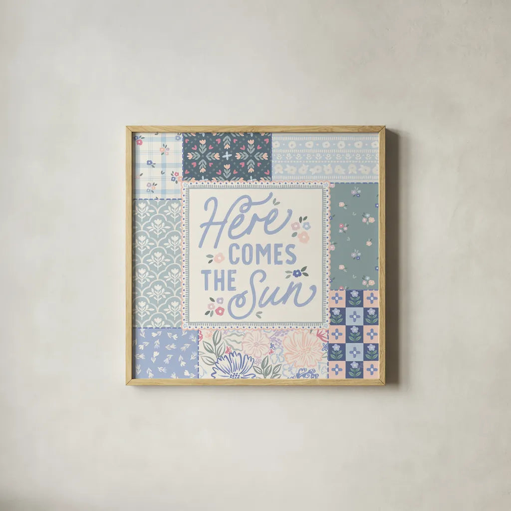 Blooming Spring III by Laura Marshall. Shown in a natural wood glass frame for a timeless modern aesthetic. Available as an archival giclee rolled canvas, fine art paper, or poster print. SKU 97458a.