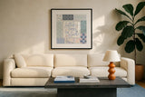 Blooming Spring III by Laura Marshall. Displayed in a glass frame with matte in a clean modern living room. Available as an archival giclee rolled canvas, fine art paper, or poster print. SKU 97458a.