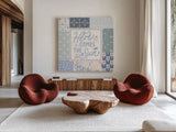 Blooming Spring III by Laura Marshall. Shown as extra-large giant wall art in a modern living room. Available as an archival giclee rolled canvas, fine art paper, or poster print. SKU 97458a.
