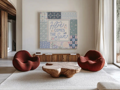 Blooming Spring III by Laura Marshall. Shown as extra-large giant wall art in a modern living room. Available as an archival giclee rolled canvas, fine art paper, or poster print. SKU 97458a.