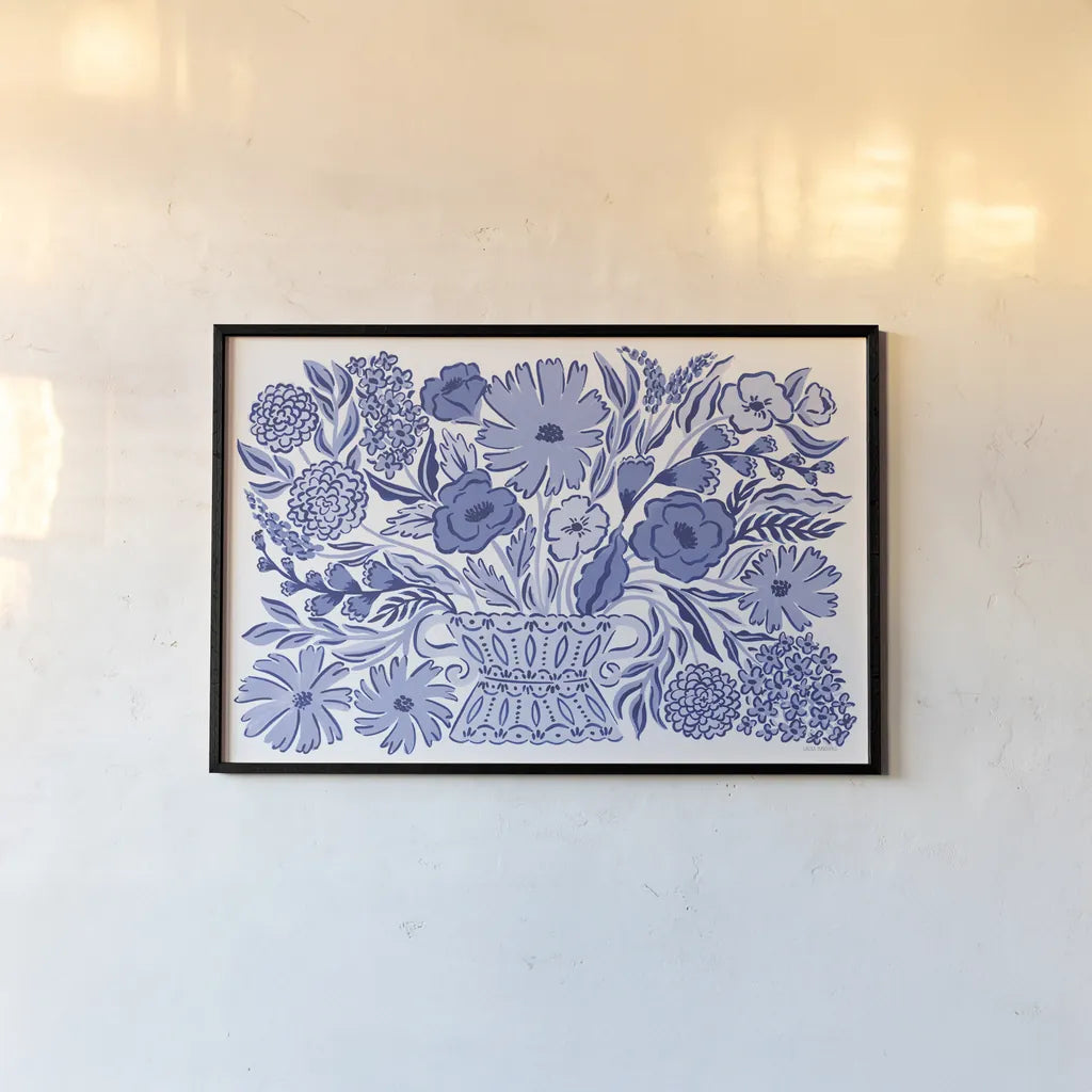 Blue Reverie I by Laura Marshall. shown as a paper print in a black flame. Available as a archival giclee rolled canvas, fine art paper, or poster print. SKU 96782i.