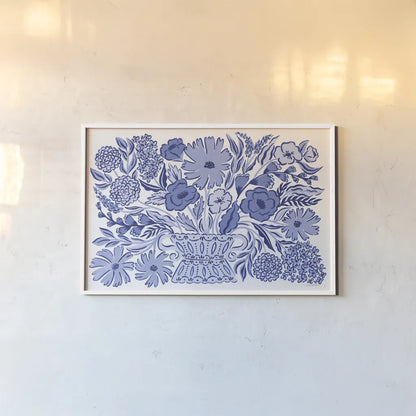 Blue Reverie I by Laura Marshall. shown as a paper print in a white frame. Available as a archival giclee rolled canvas, fine art paper, or poster print. SKU 96782i.