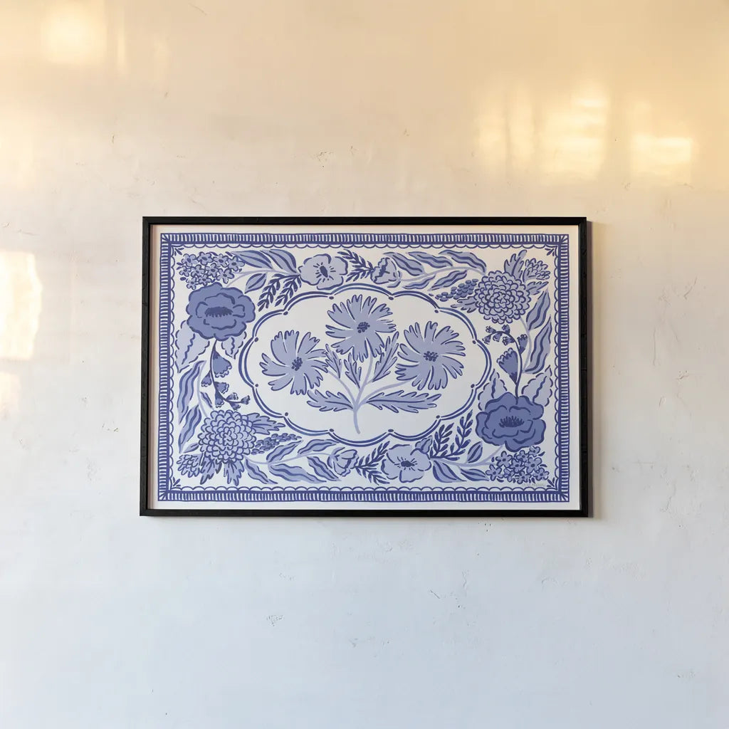 Blue Reverie IV by Laura Marshall. shown as a paper print in a black flame. Available as a archival giclee rolled canvas, fine art paper, or poster print. SKU 96785i.