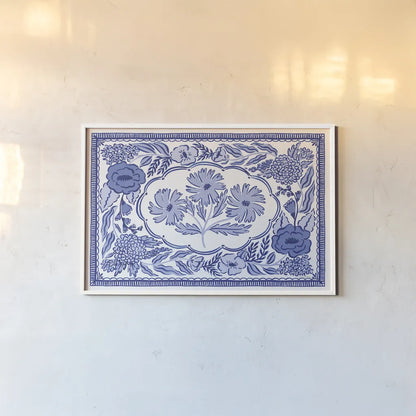 Blue Reverie IV by Laura Marshall. shown as a paper print in a white frame. Available as a archival giclee rolled canvas, fine art paper, or poster print. SKU 96785i.