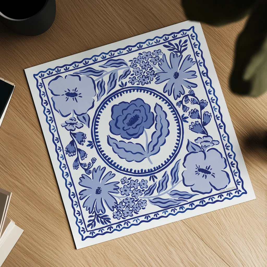 Blue Reverie V by Laura Marshall. Shown as a detailed flat fine art print, highlighting archival giclee quality. Available as an archival giclee rolled canvas, fine art paper, or poster print. SKU 96786a.