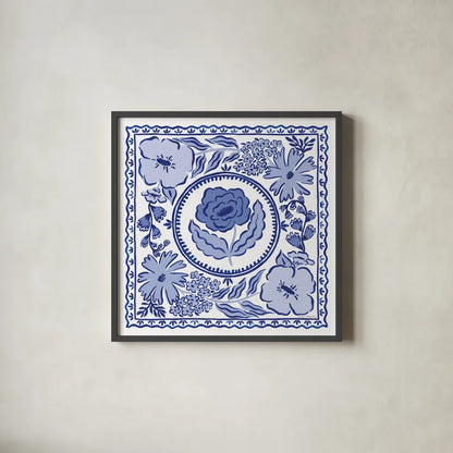 Blue Reverie V by Laura Marshall. Shown in a sleek black glass frame for a contemporary gallery look. Available as an archival giclee rolled canvas, fine art paper, or poster print. SKU 96786a.