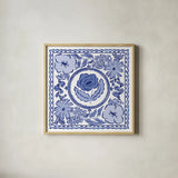 Blue Reverie V by Laura Marshall. Shown in a natural wood glass frame for a timeless modern aesthetic. Available as an archival giclee rolled canvas, fine art paper, or poster print. SKU 96786a.