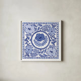 Blue Reverie V by Laura Marshall. Shown in a crisp white glass frame for a clean and minimalist style. Available as an archival giclee rolled canvas, fine art paper, or poster print. SKU 96786a.