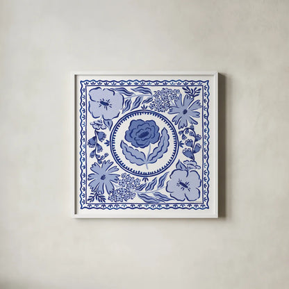 Blue Reverie V by Laura Marshall. Shown in a crisp white glass frame for a clean and minimalist style. Available as an archival giclee rolled canvas, fine art paper, or poster print. SKU 96786a.