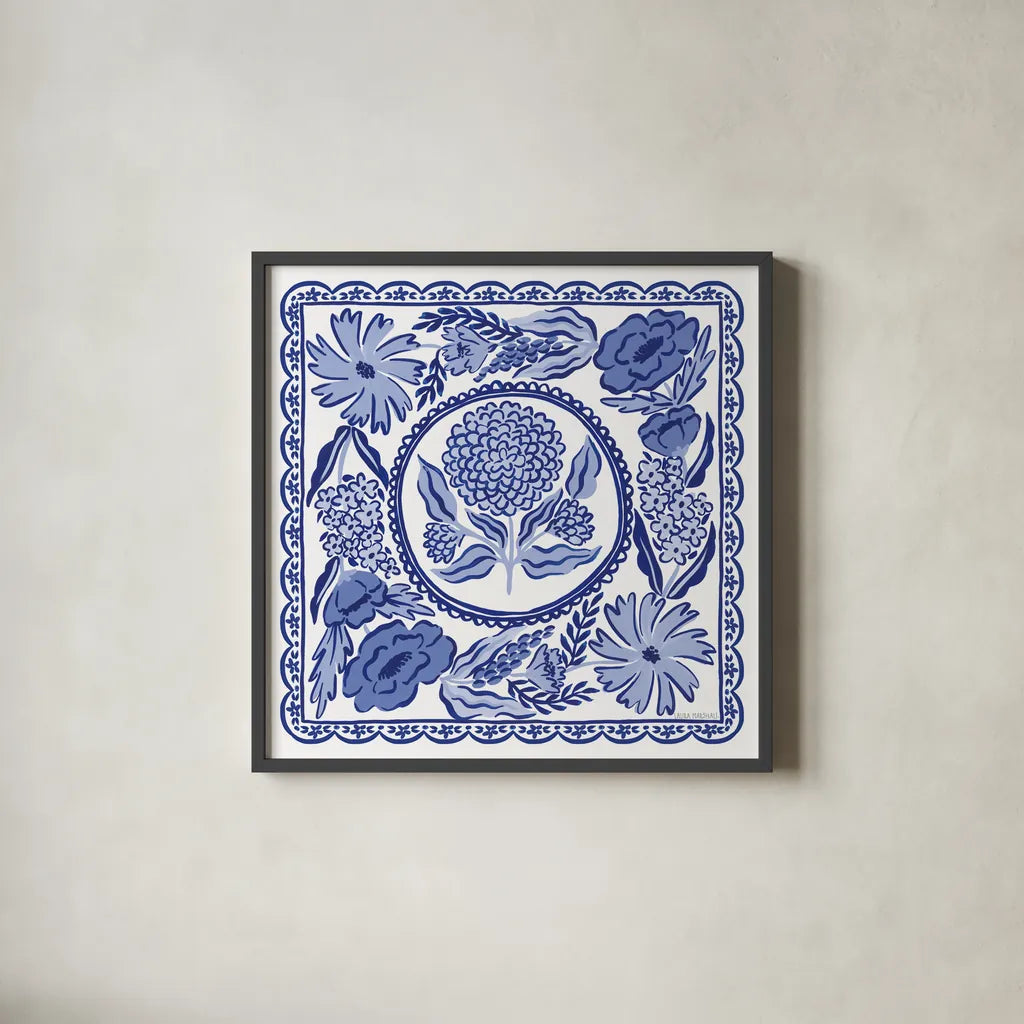 Blue Reverie VI by Laura Marshall. Shown in a sleek black glass frame for a contemporary gallery look. Available as an archival giclee rolled canvas, fine art paper, or poster print. SKU 96787a.