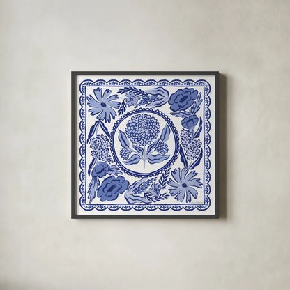 Blue Reverie VI by Laura Marshall. Shown in a sleek black glass frame for a contemporary gallery look. Available as an archival giclee rolled canvas, fine art paper, or poster print. SKU 96787a.