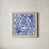 Blue Reverie VI by Laura Marshall. Shown in a natural wood glass frame for a timeless modern aesthetic. Available as an archival giclee rolled canvas, fine art paper, or poster print. SKU 96787a.
