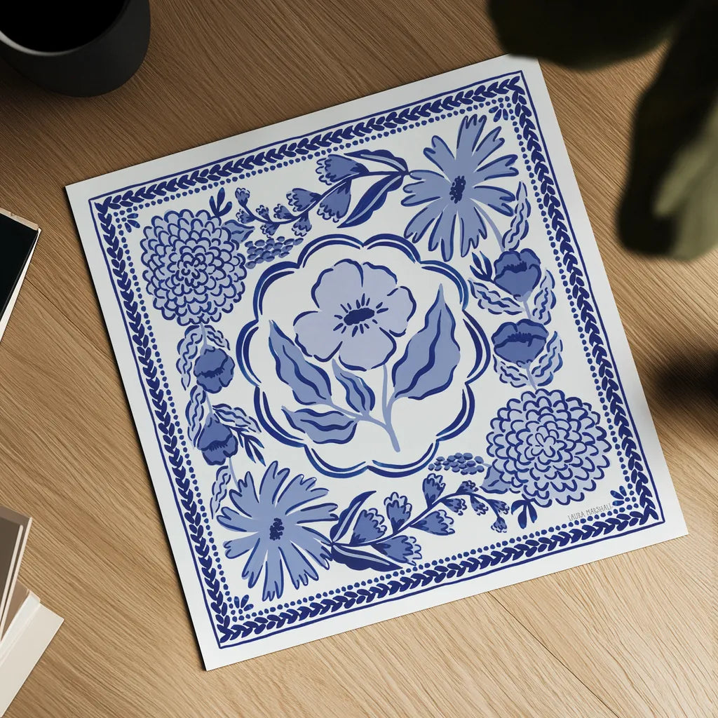 Blue Reverie VII by Laura Marshall. Shown as a detailed flat fine art print, highlighting archival giclee quality. Available as an archival giclee rolled canvas, fine art paper, or poster print. SKU 96788a.