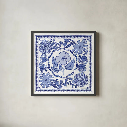 Blue Reverie VII by Laura Marshall. Shown in a sleek black glass frame for a contemporary gallery look. Available as an archival giclee rolled canvas, fine art paper, or poster print. SKU 96788a.