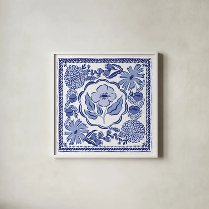 Blue Reverie VII by Laura Marshall. Shown in a crisp white glass frame for a clean and minimalist style. Available as an archival giclee rolled canvas, fine art paper, or poster print. SKU 96788a.