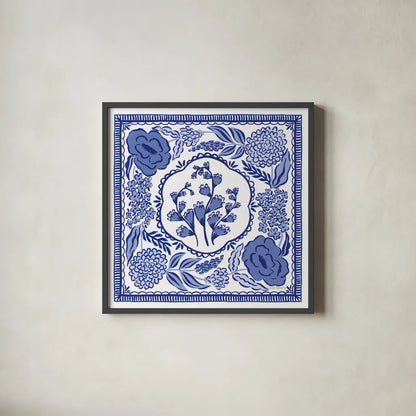 Blue Reverie VIII by Laura Marshall. Shown in a sleek black glass frame for a contemporary gallery look. Available as an archival giclee rolled canvas, fine art paper, or poster print. SKU 96789a.