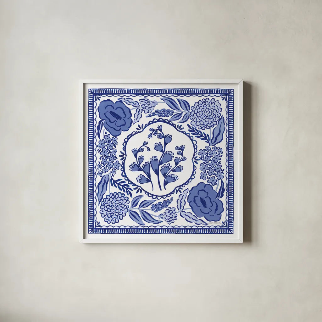 Blue Reverie VIII by Laura Marshall. Shown in a crisp white glass frame for a clean and minimalist style. Available as an archival giclee rolled canvas, fine art paper, or poster print. SKU 96789a.