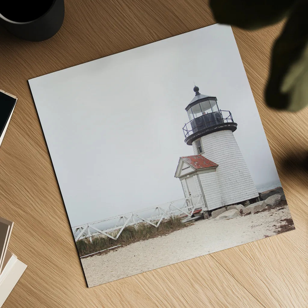 Brant Point Light by Laura Marshall. Shown as a detailed flat fine art print, highlighting archival giclee quality. Available as an archival giclee rolled canvas, fine art paper, or poster print. SKU 38772a.