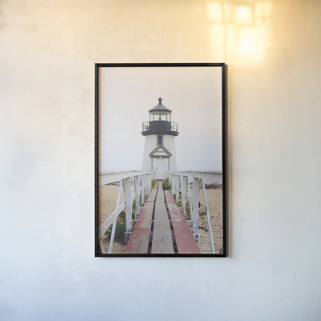 Brant Point Lighthouse by Laura Marshall. shown as a paper print in a black flame. Available as a archival giclee rolled canvas, fine art paper, or poster print. SKU 39641h.