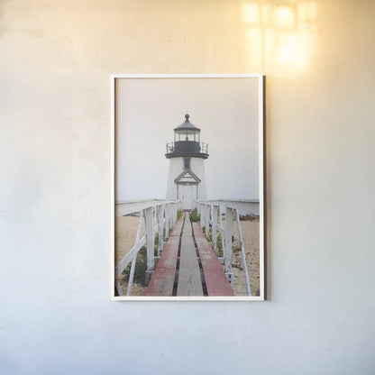 Brant Point Lighthouse by Laura Marshall. shown as a paper print in a white frame. Available as a archival giclee rolled canvas, fine art paper, or poster print. SKU 39641h.