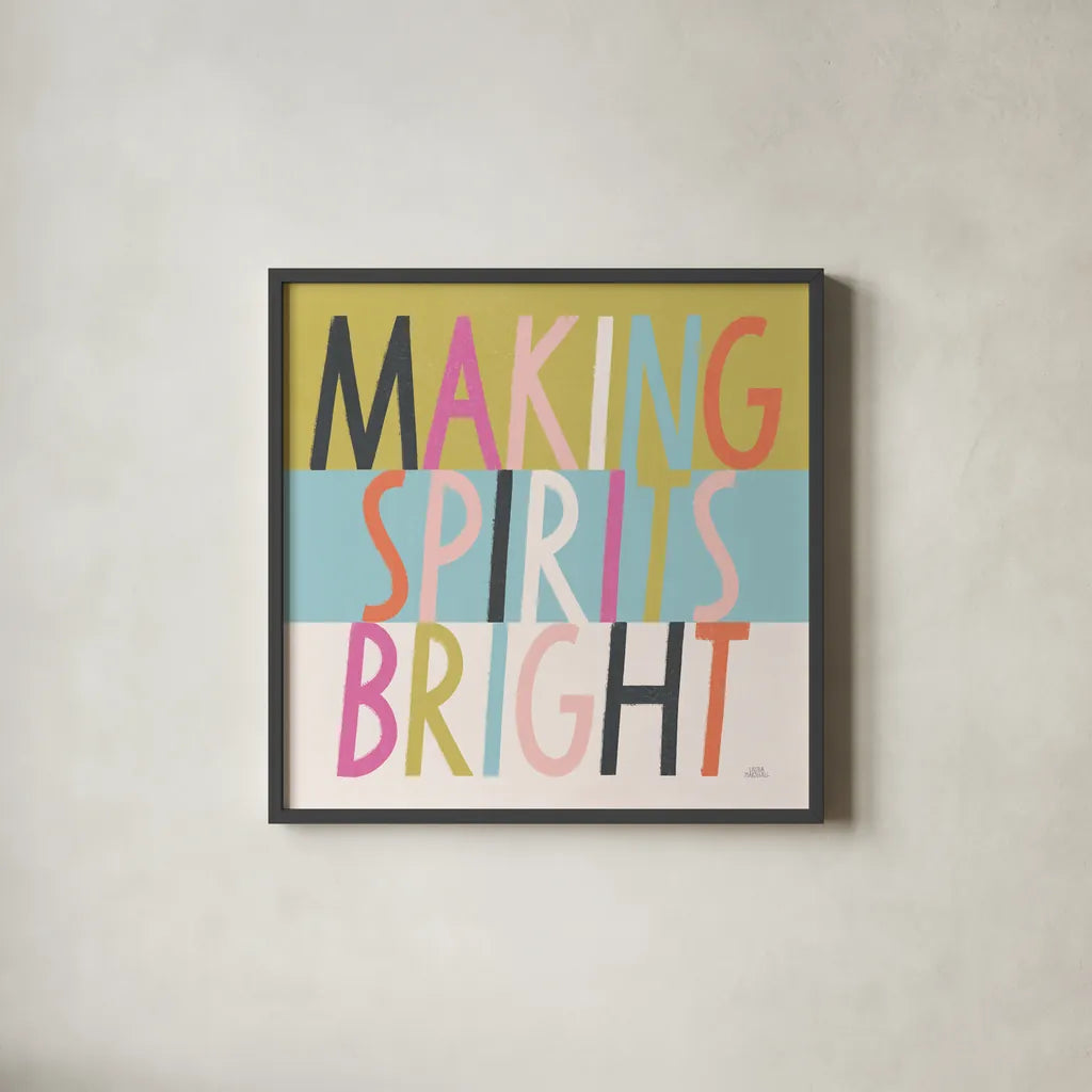 Bright Christmas Wishes I by Laura Marshall. Shown in a sleek black glass frame for a contemporary gallery look. Available as an archival giclee rolled canvas, fine art paper, or poster print. SKU 65937a.