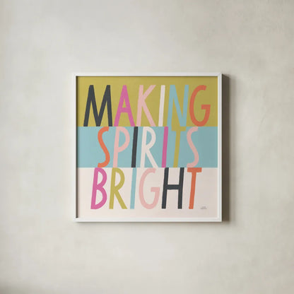 Bright Christmas Wishes I by Laura Marshall. Shown in a crisp white glass frame for a clean and minimalist style. Available as an archival giclee rolled canvas, fine art paper, or poster print. SKU 65937a.