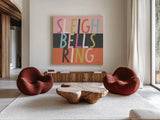 Bright Christmas Wishes II by Laura Marshall. Shown as extra-large giant wall art in a modern living room. Available as an archival giclee rolled canvas, fine art paper, or poster print. SKU 65938a.