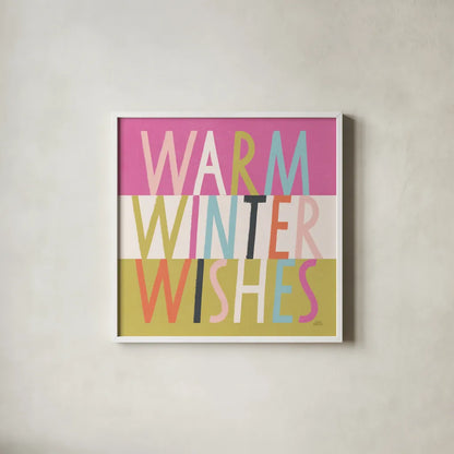 Bright Christmas Wishes IV by Laura Marshall. Shown in a crisp white glass frame for a clean and minimalist style. Available as an archival giclee rolled canvas, fine art paper, or poster print. SKU 65940a.