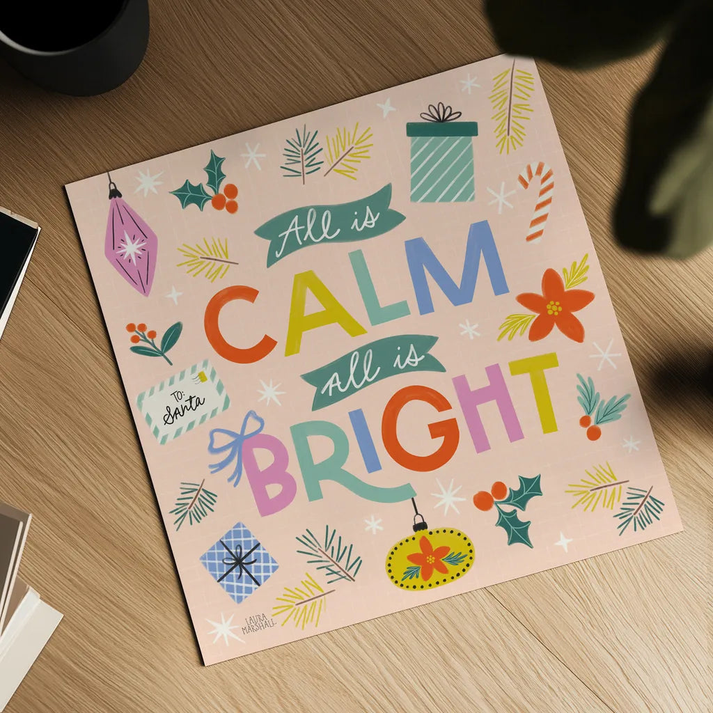 Bright Tidings II by Laura Marshall. Shown as a detailed flat fine art print, highlighting archival giclee quality. Available as an archival giclee rolled canvas, fine art paper, or poster print. SKU 101739a.