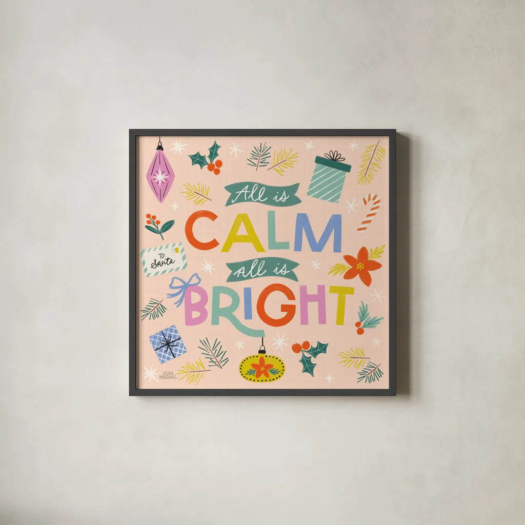 Bright Tidings II by Laura Marshall. Shown in a sleek black glass frame for a contemporary gallery look. Available as an archival giclee rolled canvas, fine art paper, or poster print. SKU 101739a.