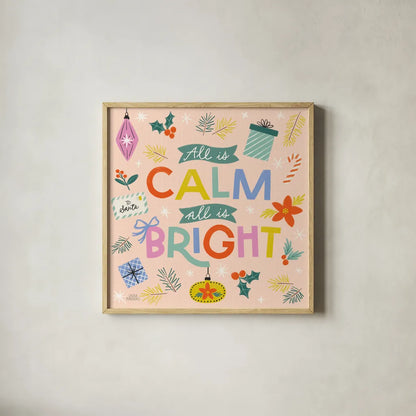 Bright Tidings II by Laura Marshall. Shown in a natural wood glass frame for a timeless modern aesthetic. Available as an archival giclee rolled canvas, fine art paper, or poster print. SKU 101739a.