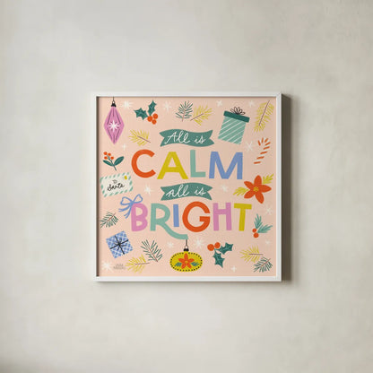 Bright Tidings II by Laura Marshall. Shown in a crisp white glass frame for a clean and minimalist style. Available as an archival giclee rolled canvas, fine art paper, or poster print. SKU 101739a.