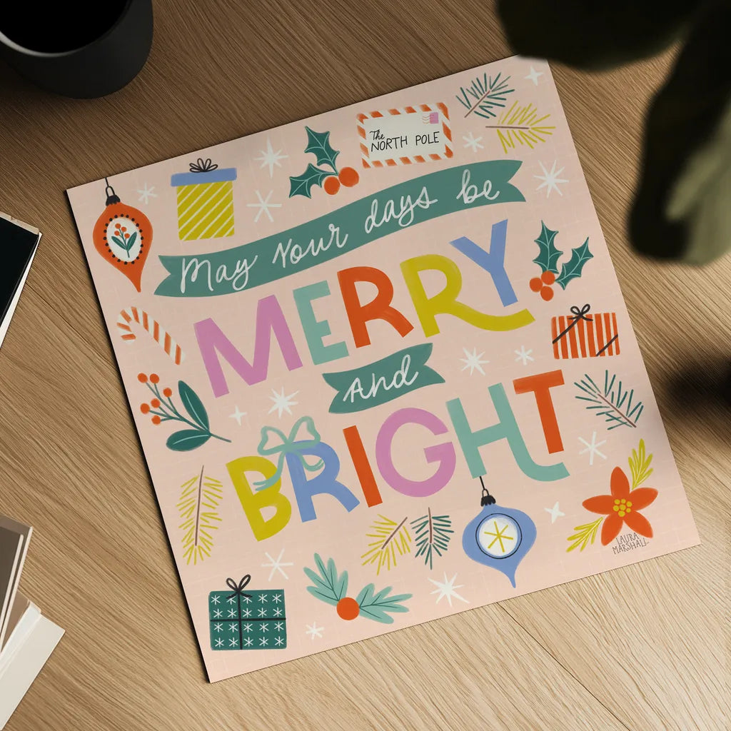 Bright Tidings V by Laura Marshall. Shown as a detailed flat fine art print, highlighting archival giclee quality. Available as an archival giclee rolled canvas, fine art paper, or poster print. SKU 101742a.